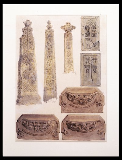 Eight Studies of crosses, brasses and misericords from Whalley Church, Whalley, Lancashire by Joseph Mallord William Turner